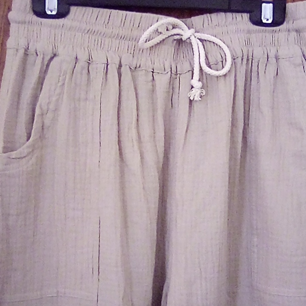 Blue Buttercup Drawstring Linen Cargo Pants, Size Medium - Picture 3 of 5